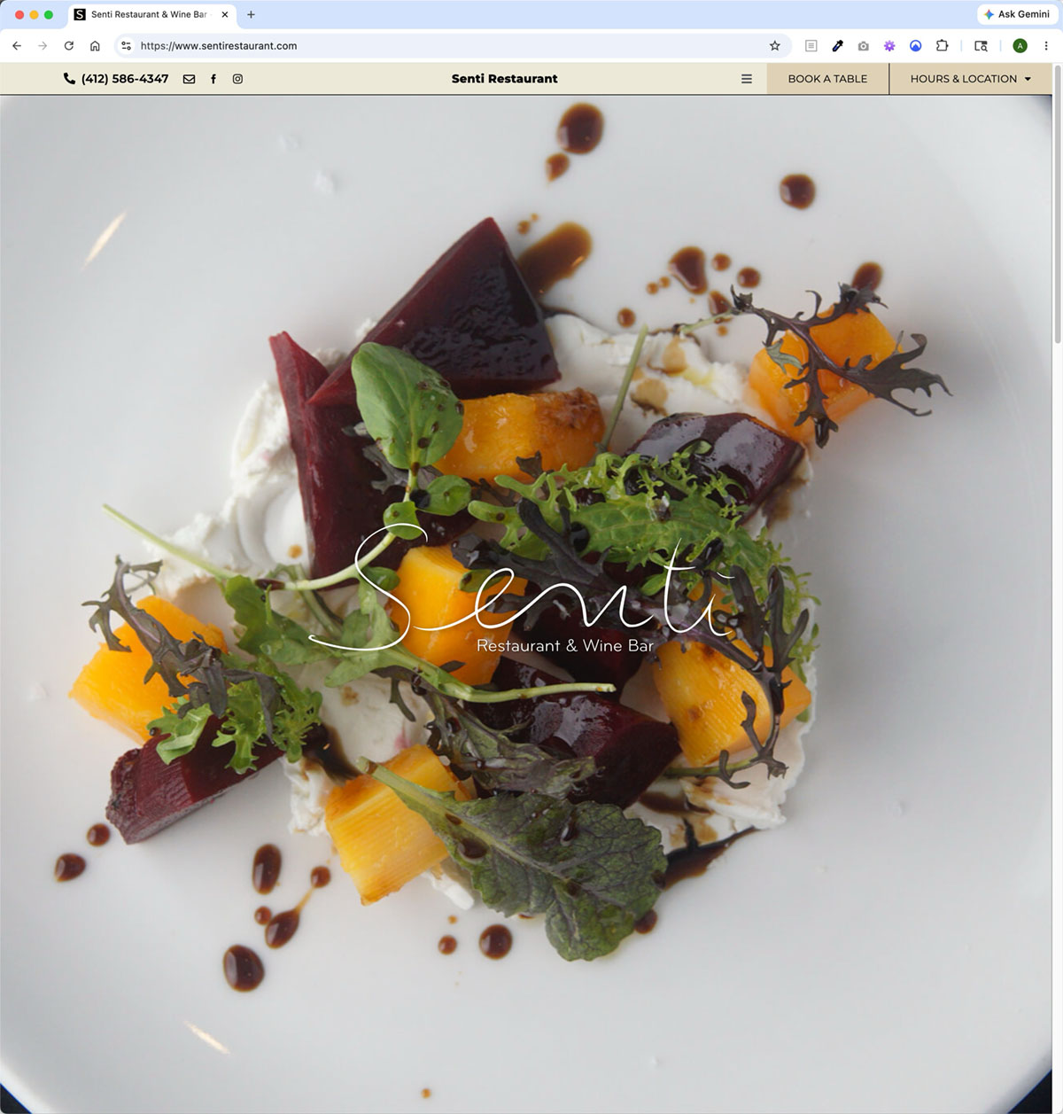 Senti Restaurant Website