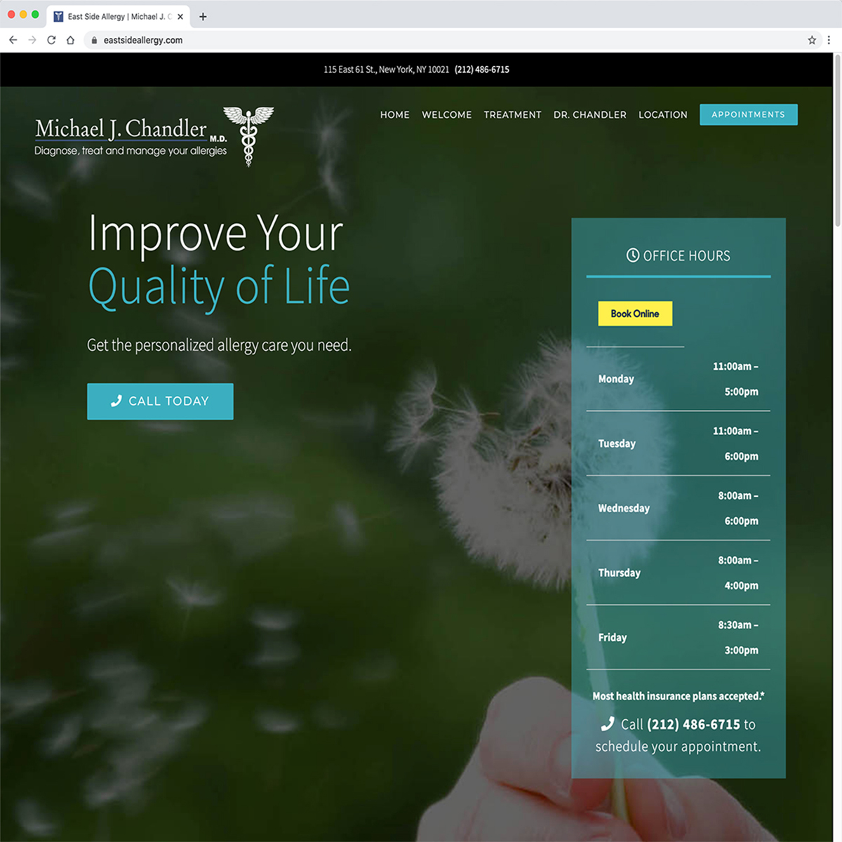 Website for East Side Allergy, Michael J. Chandler, M.D.